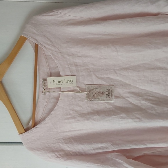 Stella Martini Womens Blush Linen and Lace Flowy Tunic Top Minimalist Sz.2X - Picture 2 of 9